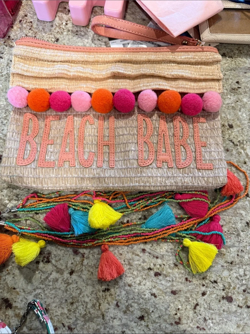 Violet Kay Pink Pom-Pom 'Beach Babe' Wristlet Clutch